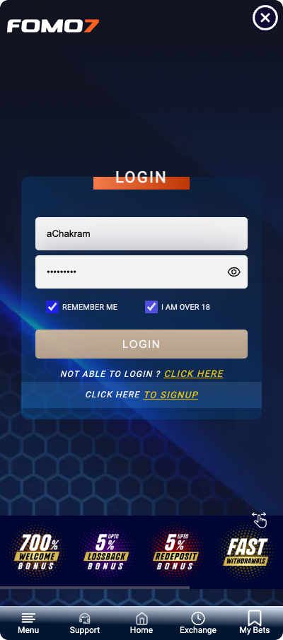 Fomo7 app login