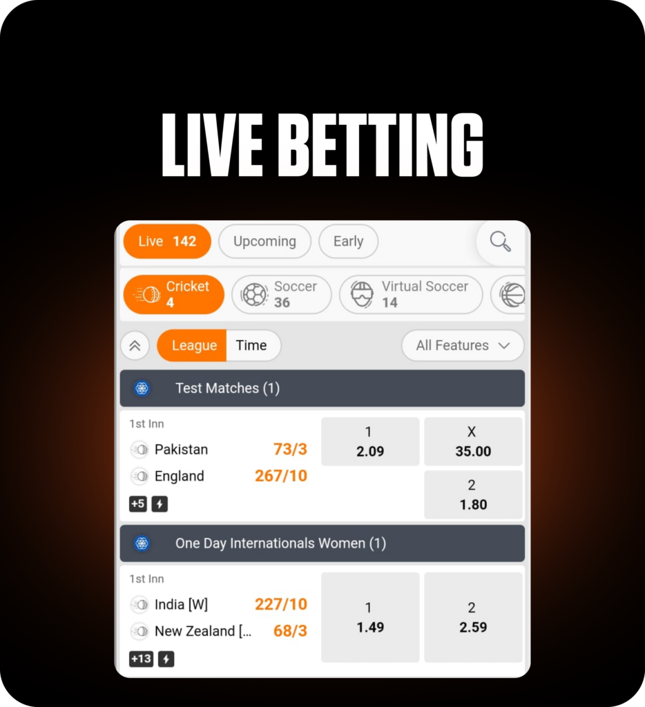 Live Betting - Cricket League Live Score for test match Pakistan Vs England & One Day International Women Match live score India Vs New Zealand